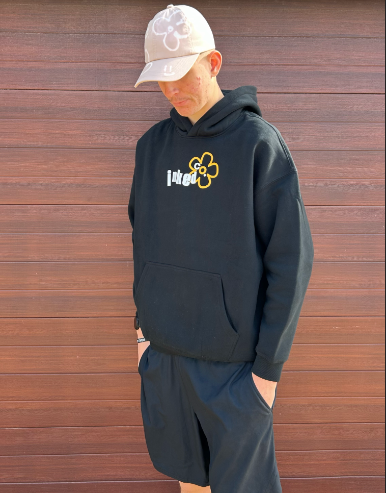black oversized flower hoodie
