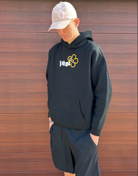 black oversized flower hoodie
