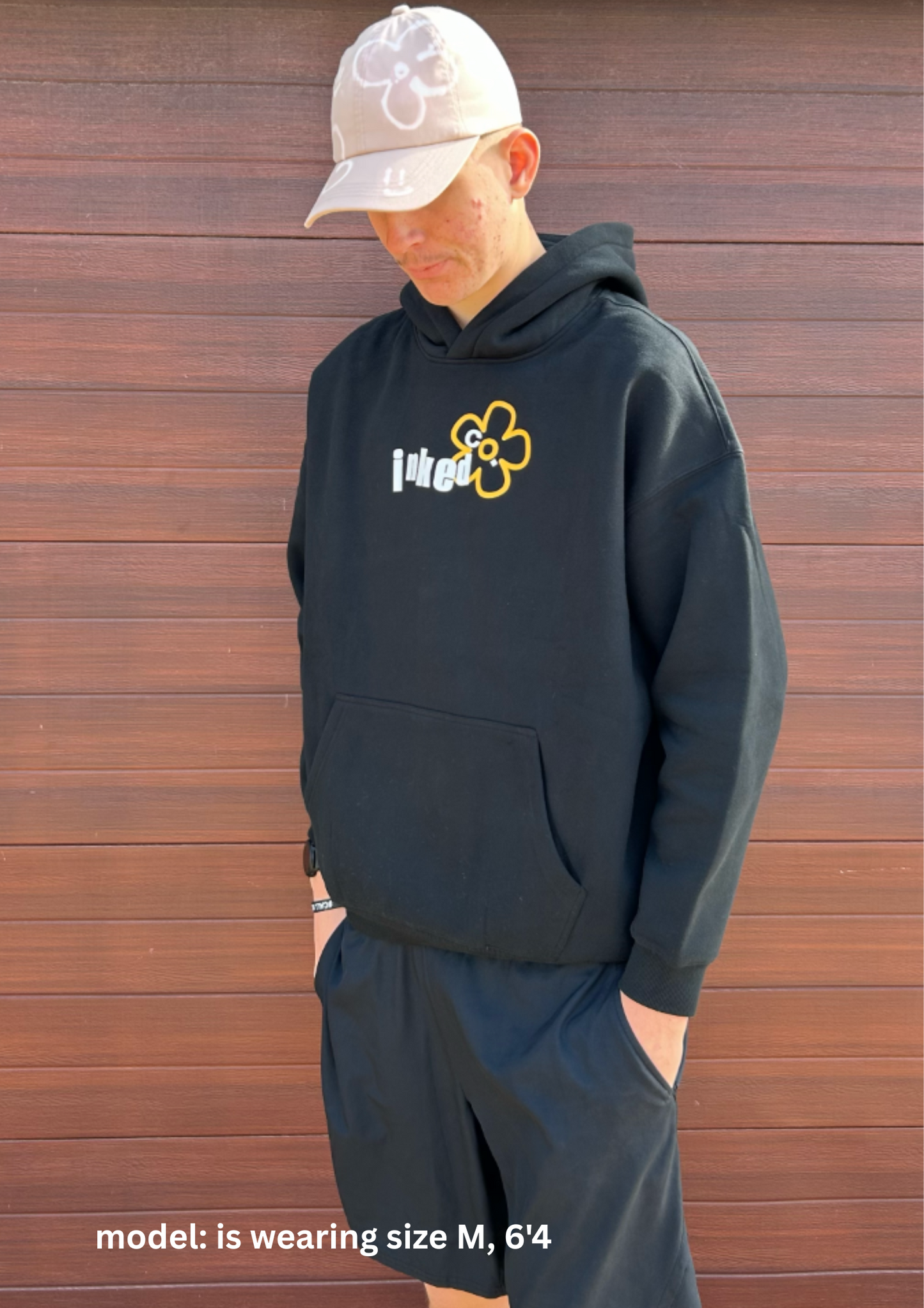 black oversized flower hoodie